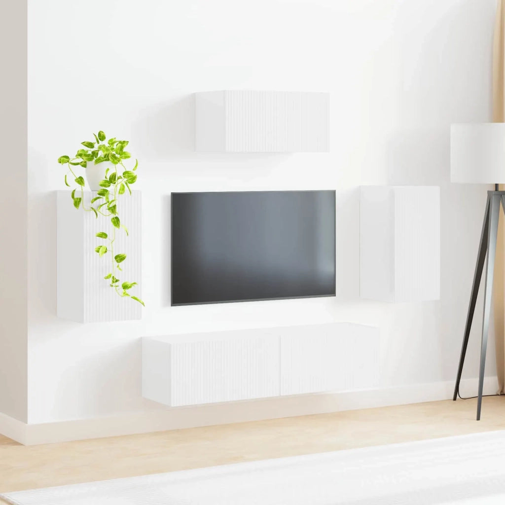 Set mobile TV 5 pz | Armadietto TV | Mobile Porta TV Bianco Lucido Legno multistrato