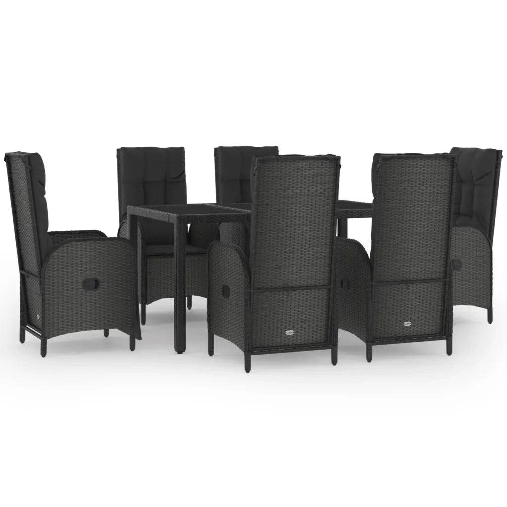 Set da Pranzo da Giardino 7 pz Nero con Cuscini in Polyrattan 3185066