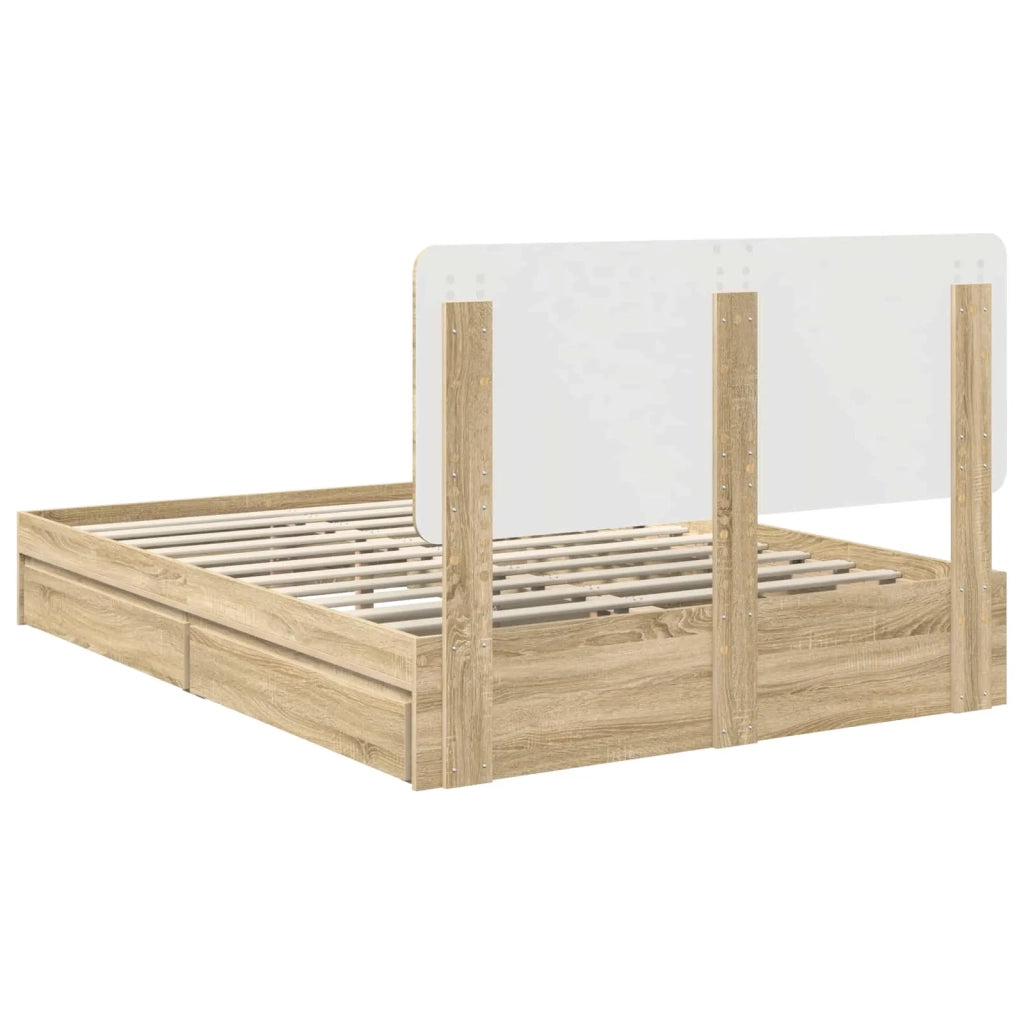 Letto matrimoniale | Letto per adulti | Letto con Contenitore con testiera Rovere Sonoma 140 x 190 cm