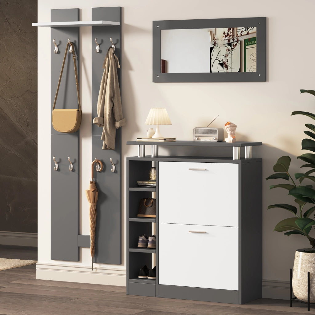 Set Ingresso con Specchio, Scarpiera, Ripiani e Appendiabiti ¨C Xylo ¨C Antracite, 80x25x96.5 cm