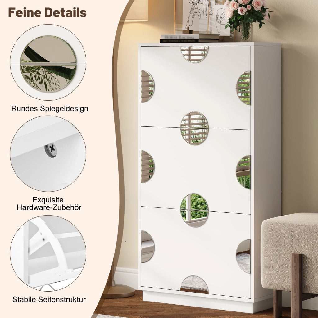 SCARPIERA con specchio rotondo 63x24x120 cm MDF bianco