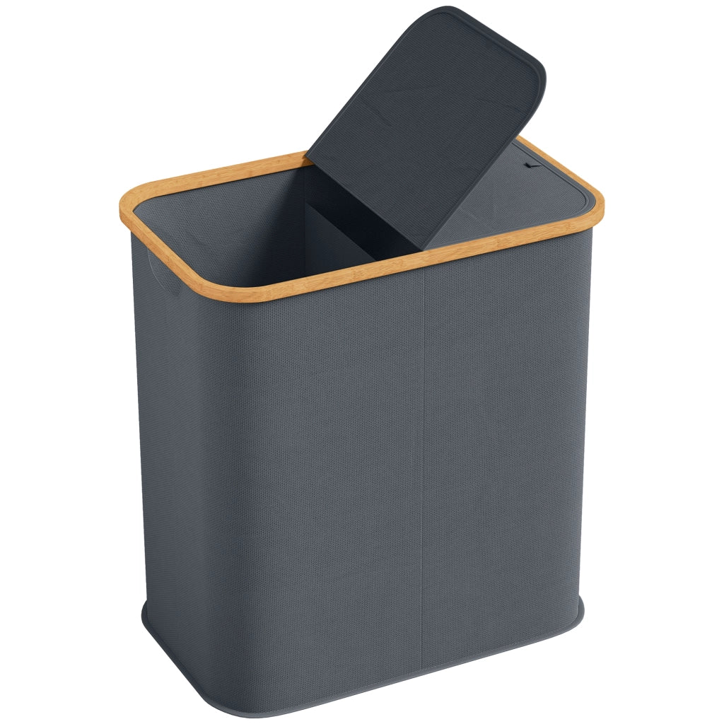 Cesto portabiancheria pieghevole doppio 80L con coperchio ¨C Xylo ¨C grigio