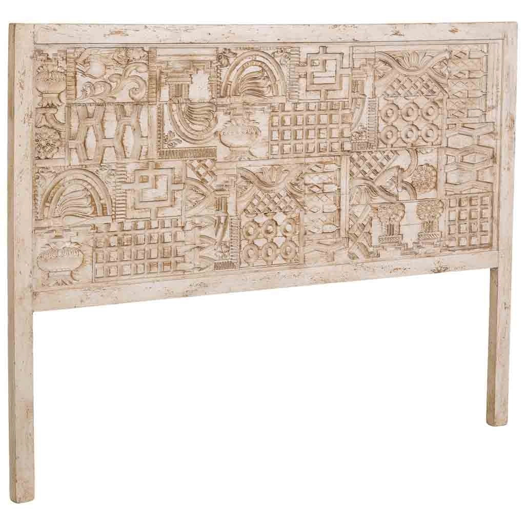 Testiera in legno beige intagliata a mano 160x3x120h cm