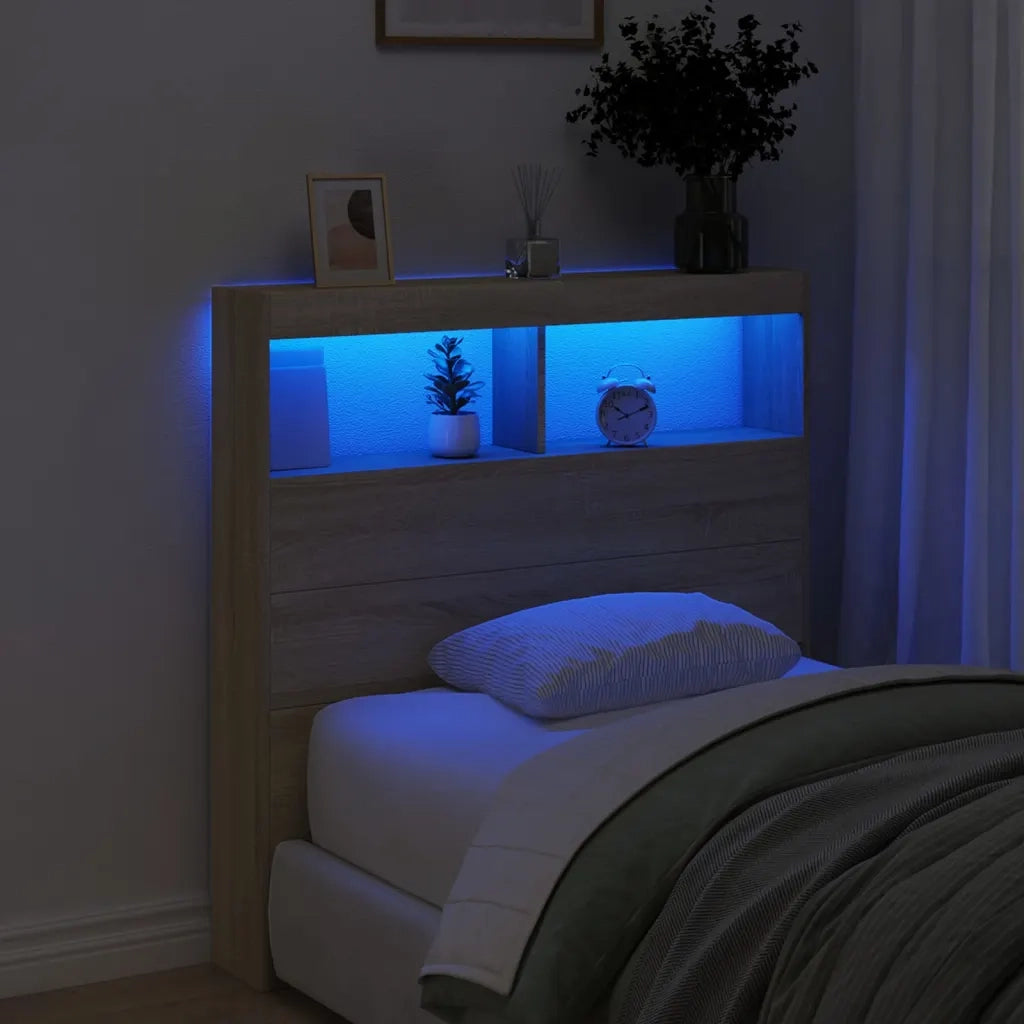 Testiera con Contenitore a LED Rovere Sonoma 100x17x102 cm 839184