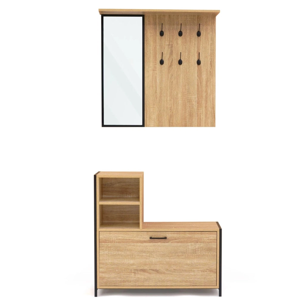 IDMarket - Guardaroba d'ingresso di DETROIT con specchio e scarpiera di design industriale