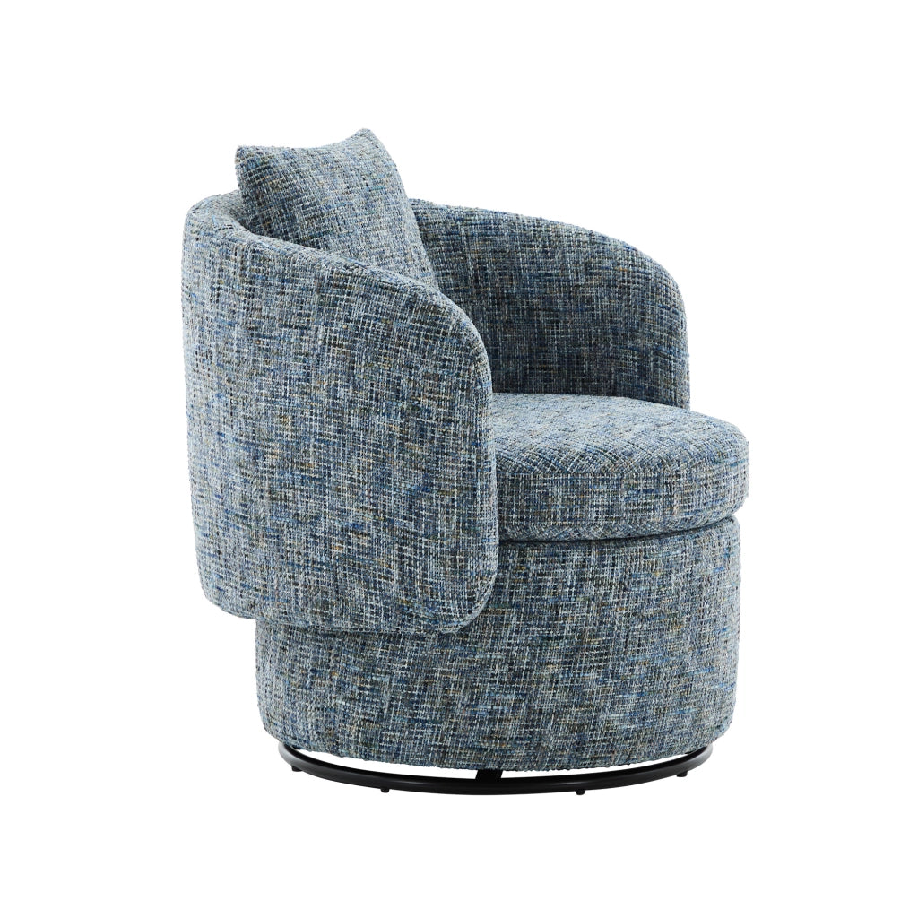 Poltrona girevole 360° con contenitore e cuscino schienale in ciniglia blu per soggiorno e camera da lettura