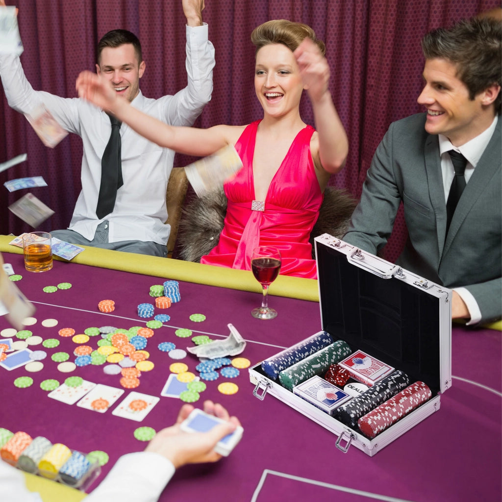Set Poker Professionale 200 Fiches ¨C Xylo ¨C Valigetta Alluminio con Dadi Carte Dealer 29,5x20,5x6,5 cm