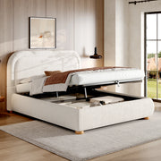 DESMIU Lit coffre 160 × 200 cm 2 posti con contenitore idraulico, senza materasso, in bouclé bianco