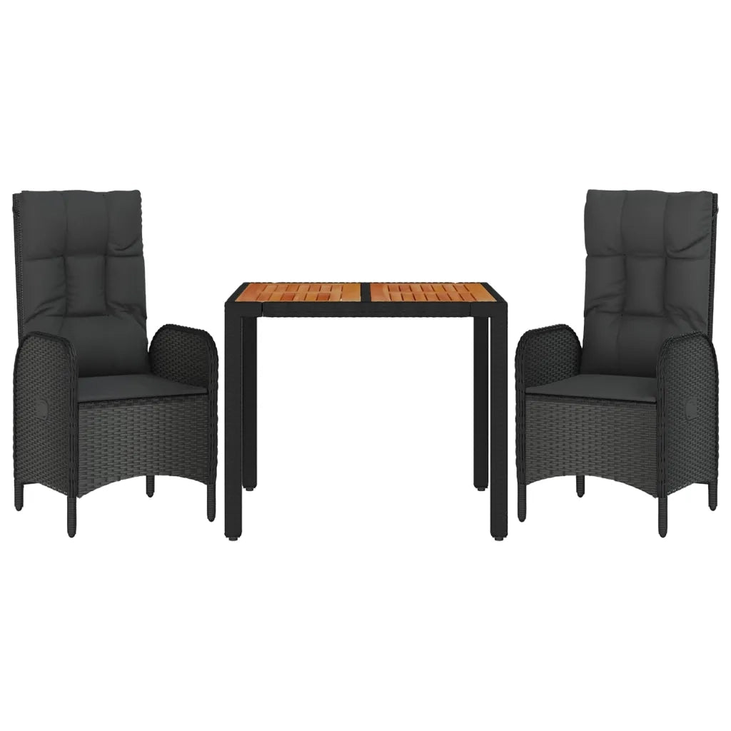 Set da Pranzo da Giardino 3 pz con Cuscini Nero in Polyrattan 3185068