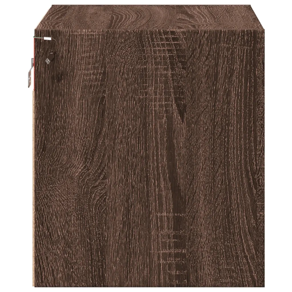 Set di 2 Comodini | Armadio da Notte | Mobiletto da notte a Parete con luci LED Rovere Marrone