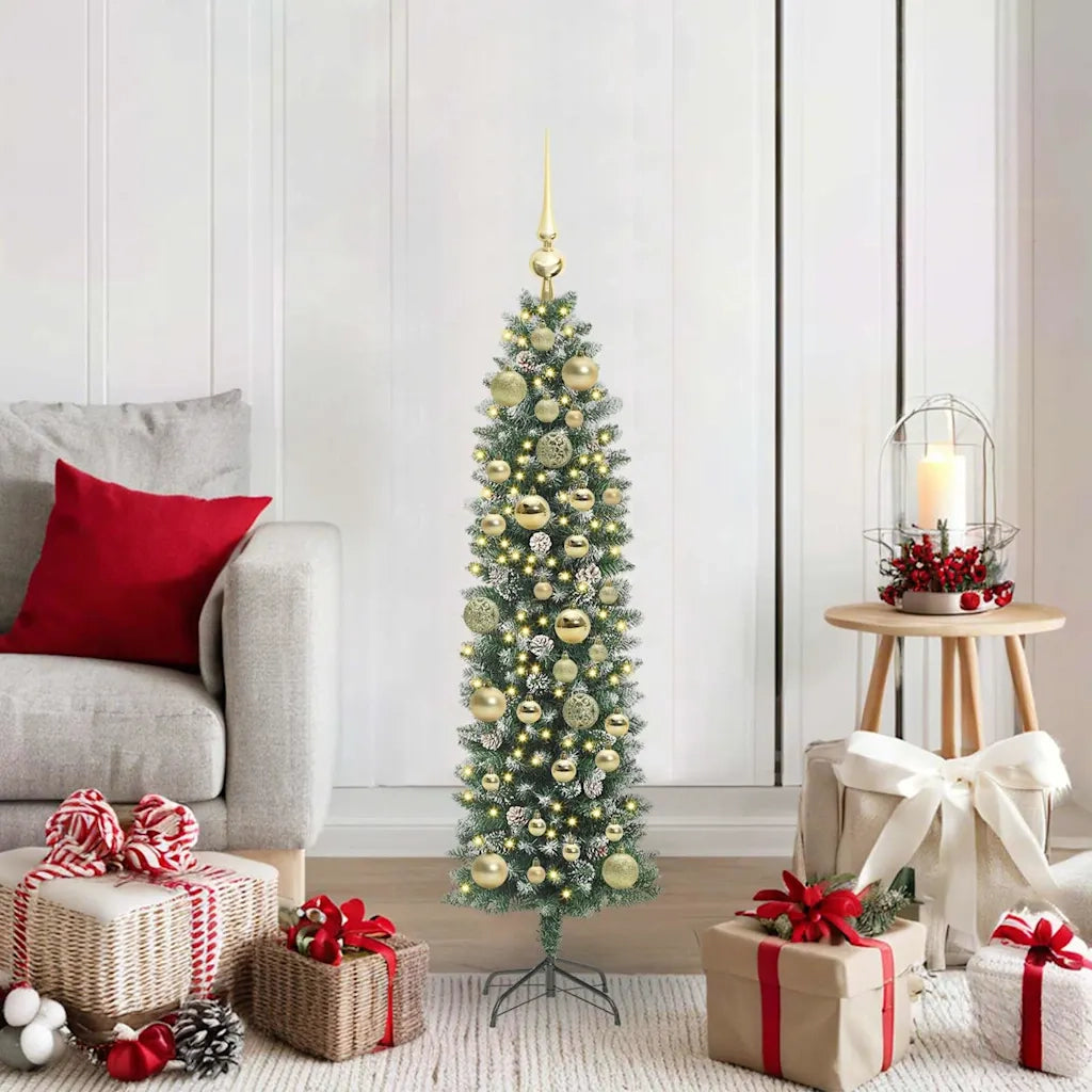 Albero di Natale Artificiale Sottile Verde e Bianco 120 cm 3395273