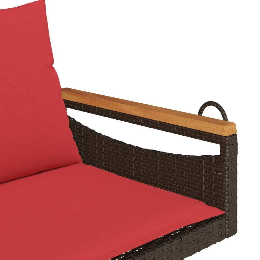 Panca da Giardino | Panchina Dondolo con Cuscini Marrone 109x62x40 cm in Polyrattan