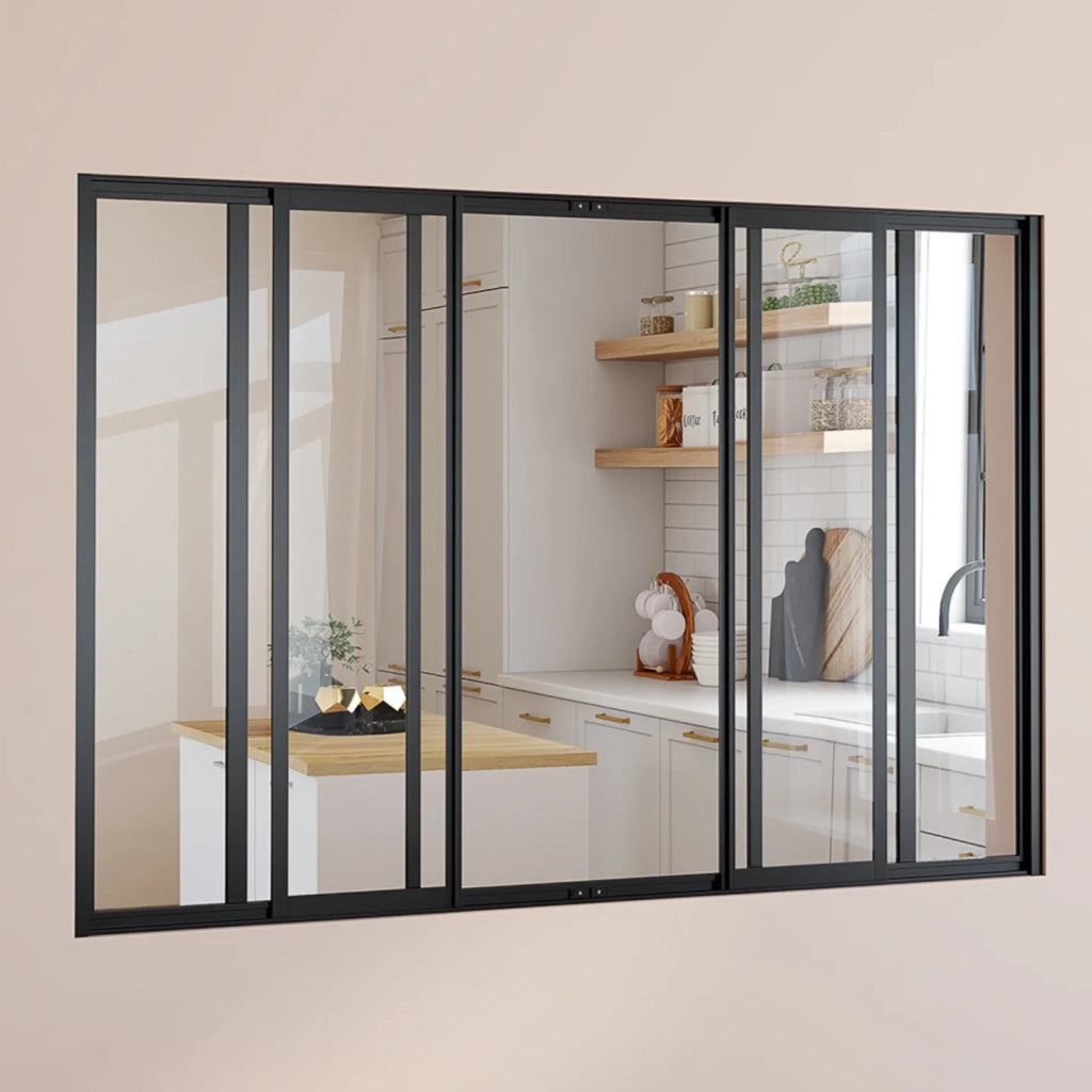 IDMarket - Metallo nero e vetro temperato Tetto scorrevole a 6 vetri L. 160 x H. 108 cm