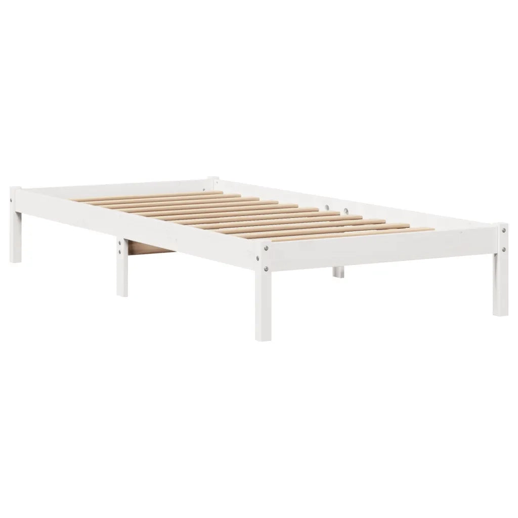 Letto singolo | Letto per adulti | Giroletto senza Materasso Bianco 100x200 cm Legno Massello Pino