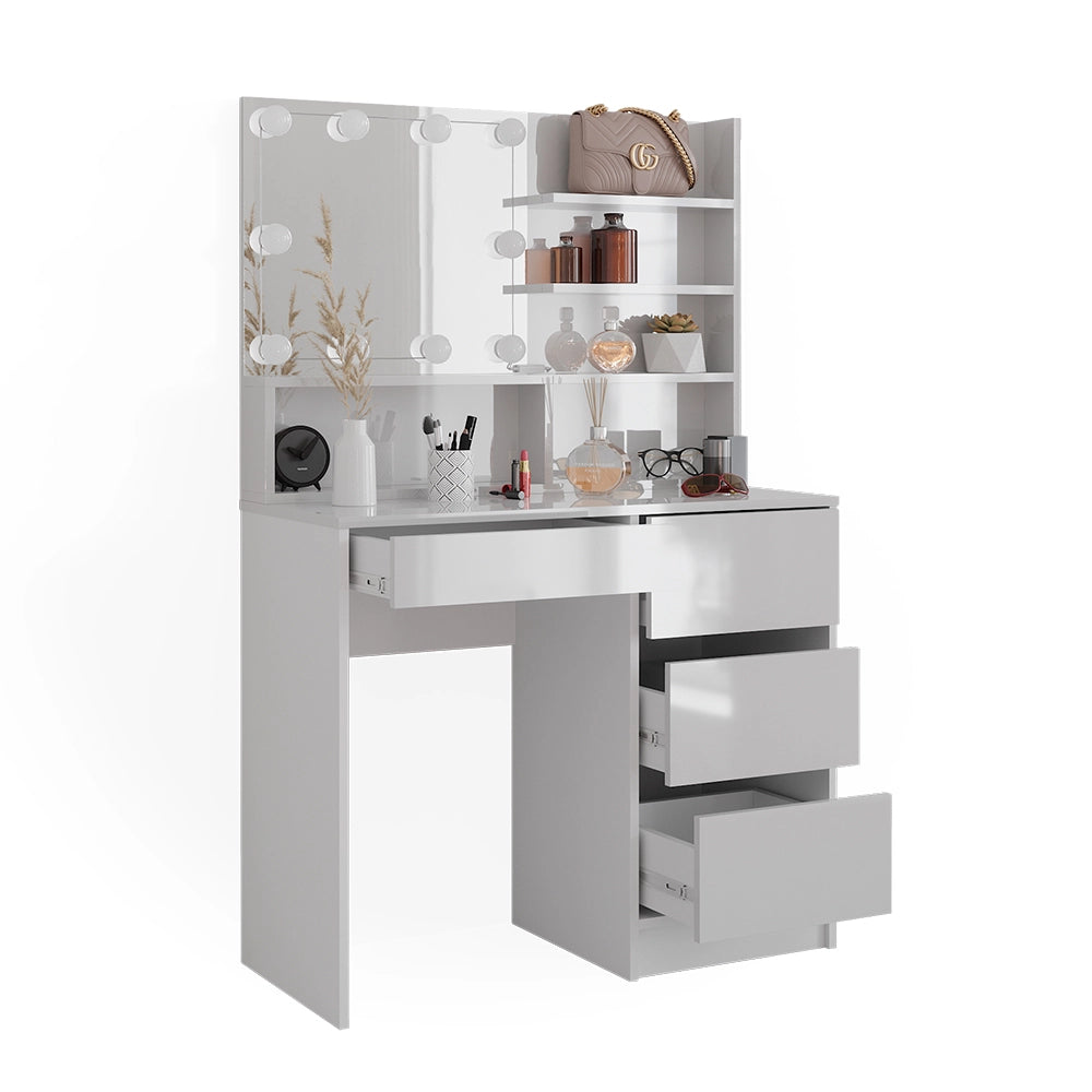 Vicco Tavolo da toeletta Bianco 90 cm con illuminazione a LED e ripiano a specchio