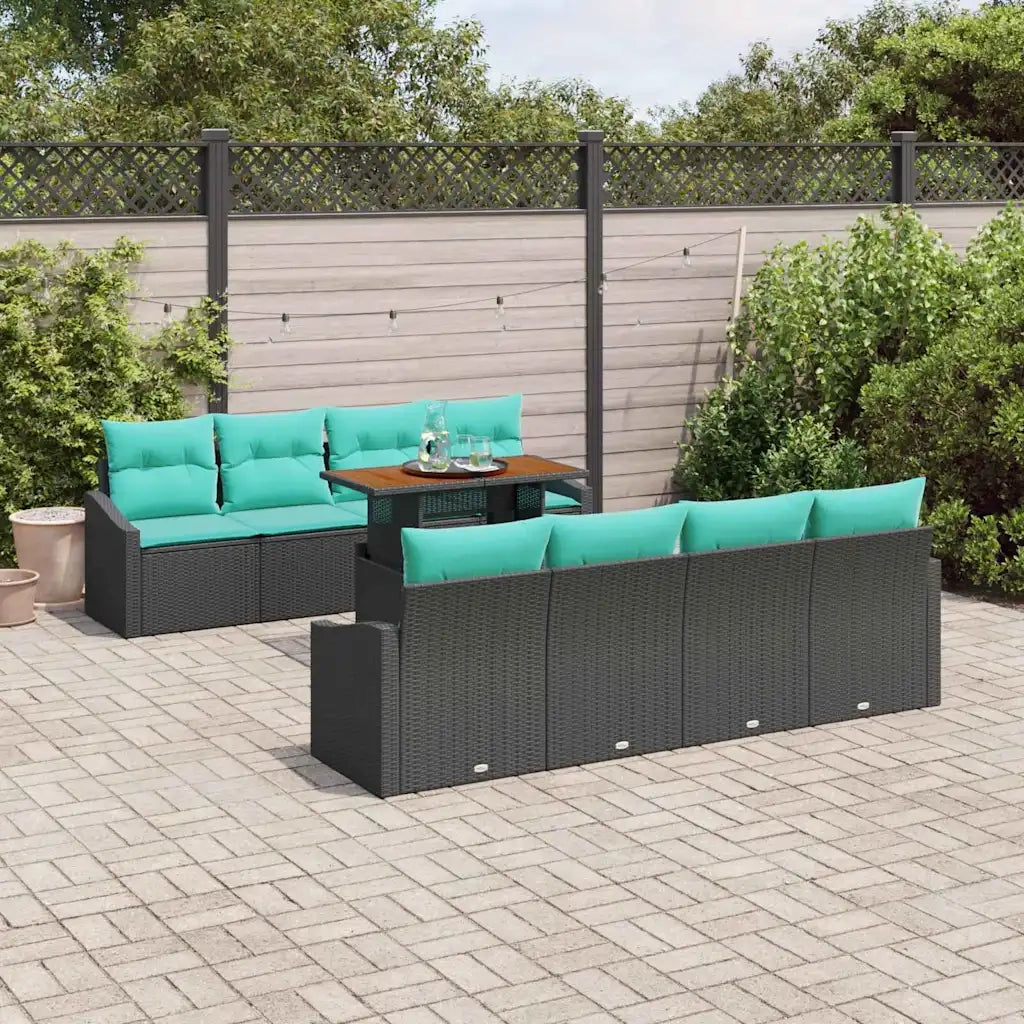Set Divano da Giardino con cuscino 9 pcs Nero e Verde acqua 3349815
