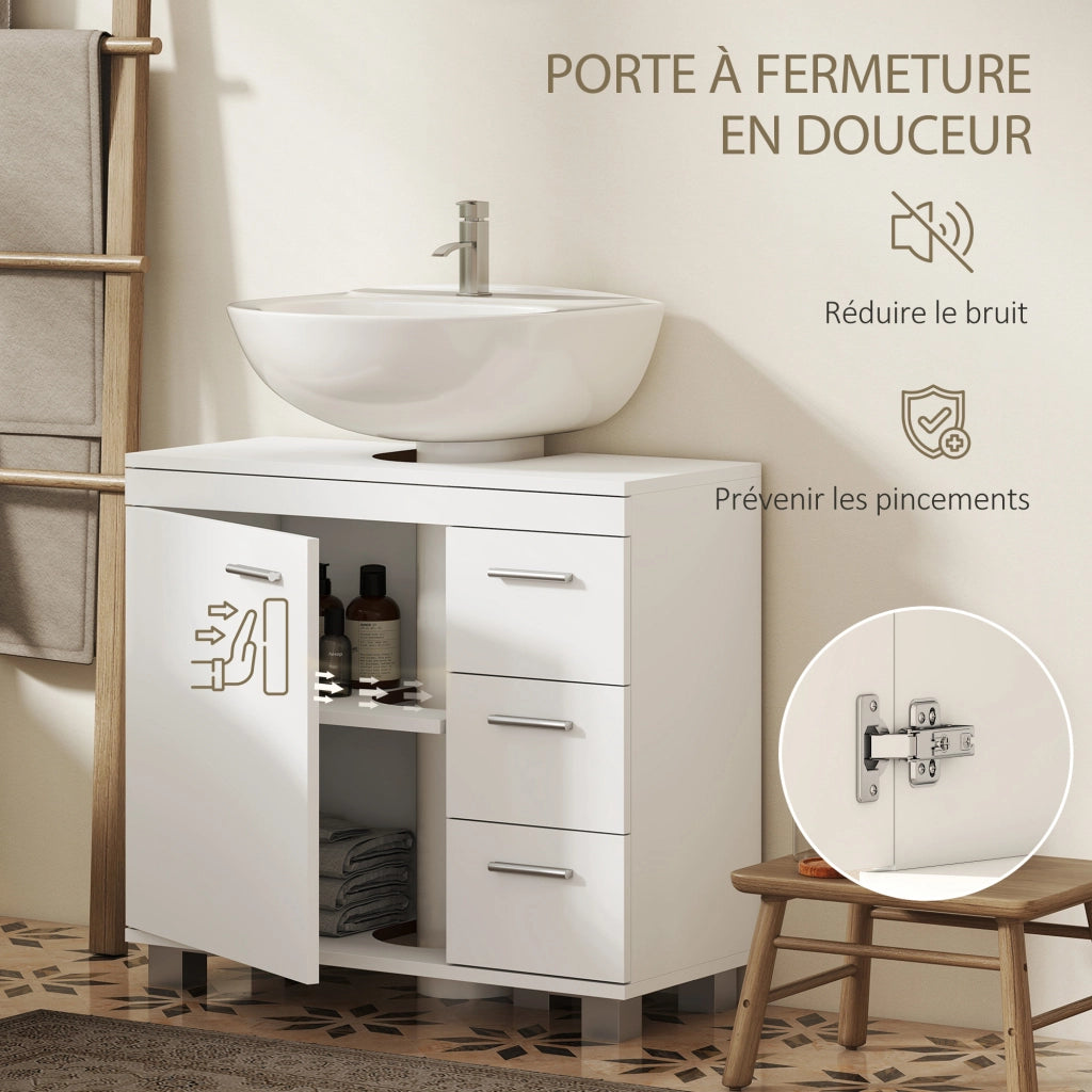 Mobiletto Sottolavabo con 3 Cassetti e Anta ¨C zephmum ¨C Bianco 70x30x64 cm