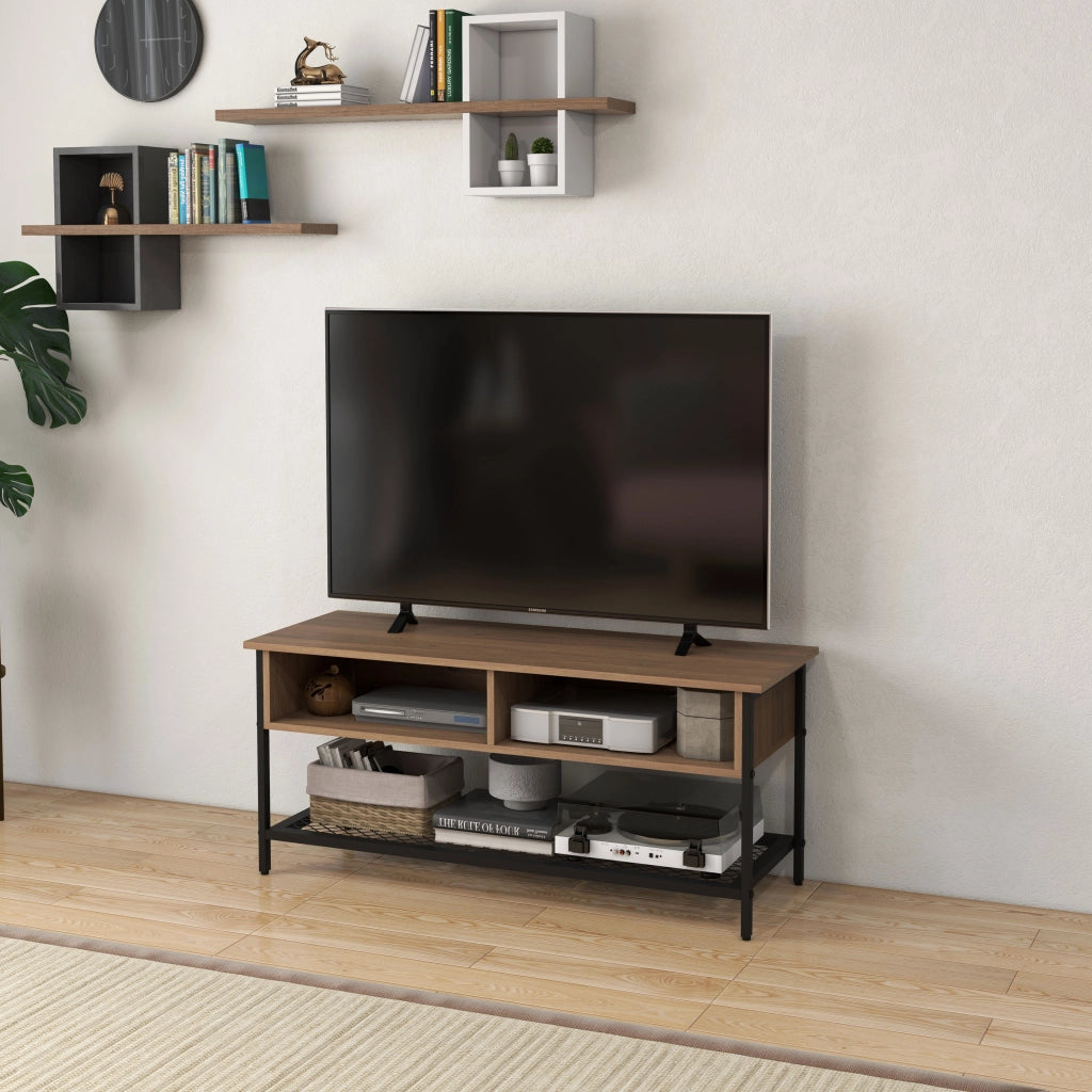 Mobile TV Stile Industriale ¨C Xylo ¨C Legno e Acciaio Marrone Nero 110x40x48cm fino 48 Pollici