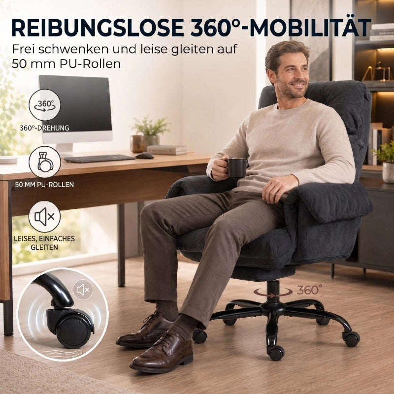 Sedia da ufficio con schienale regolabile, sedia imbottita con ruote, poltrona imbottita, regolabile in altezza, in acciaio, grigio scuro