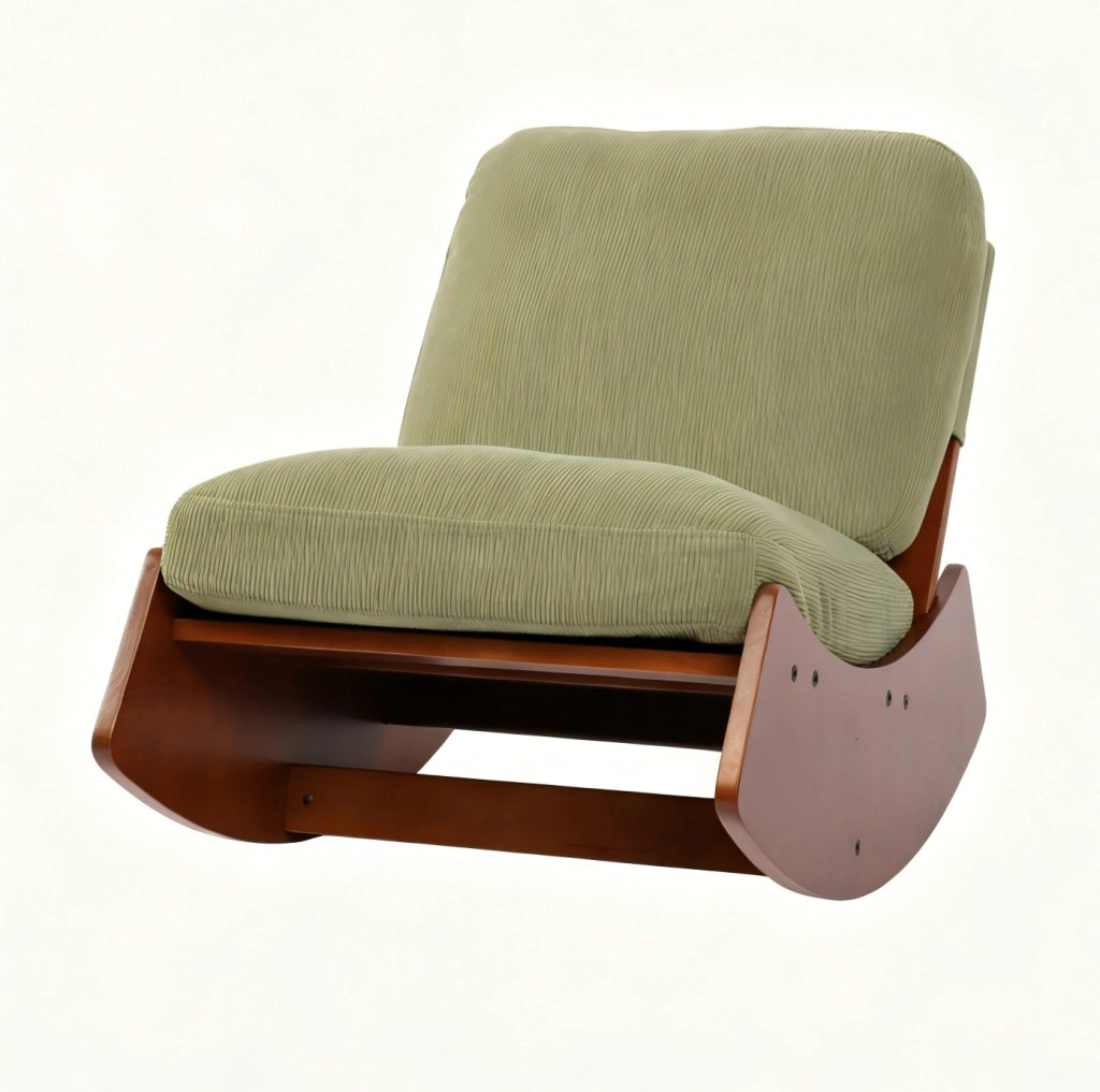 Sedia a dondolo glider in tessuto; struttura in legno; verde