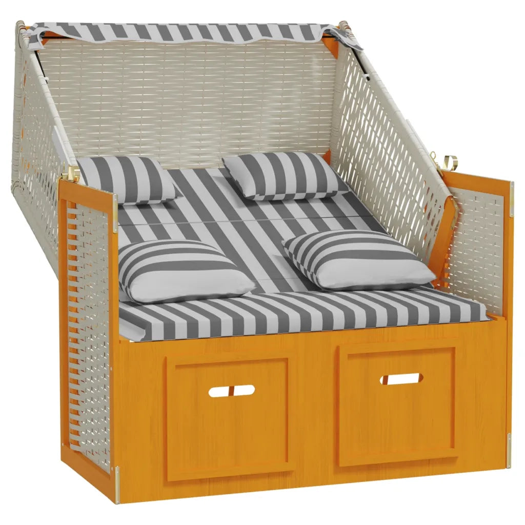 Strandkorb con Cuscini Polyrattan Legno Massello Bianco Grigio 318663