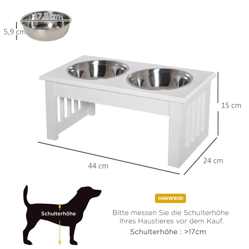 Stazione di alimentazione per cani, antiscivolo, 44 x 24 x 15 cm, bianca, 0,9 l per ciotola