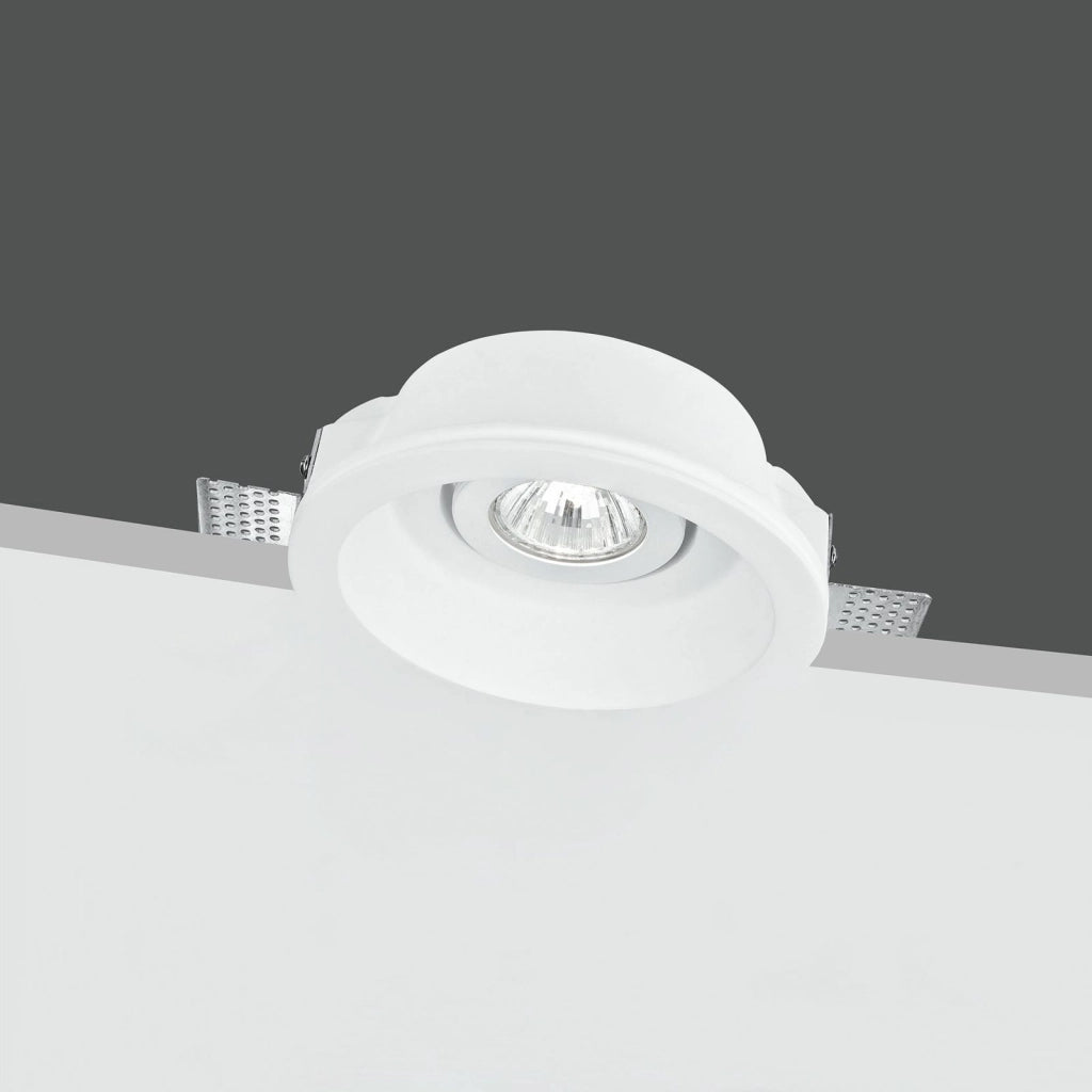 FARETTO DA INCASSO IN GESSO VERNICIABILE MORGANA ORIENTABILE BIANCO TONDO 1 LUCE ATTACCO GU10 15,5X6CM