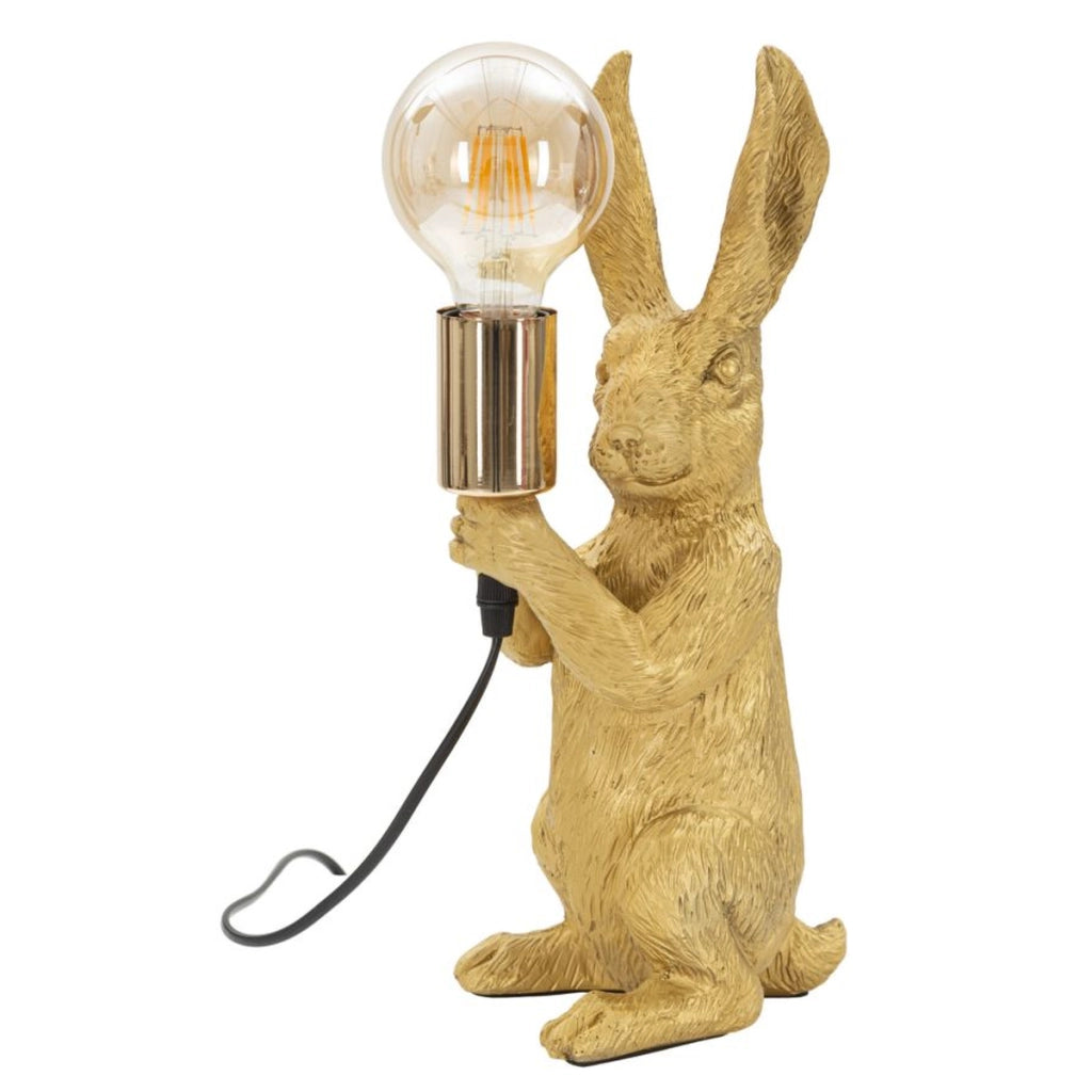 Lampada da tavolo Rabbit in resina dorata con lampadina Edison