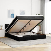 Struttura Letto Pouf con Materasso Nero 160x200 cm in Tessuto 3311638
