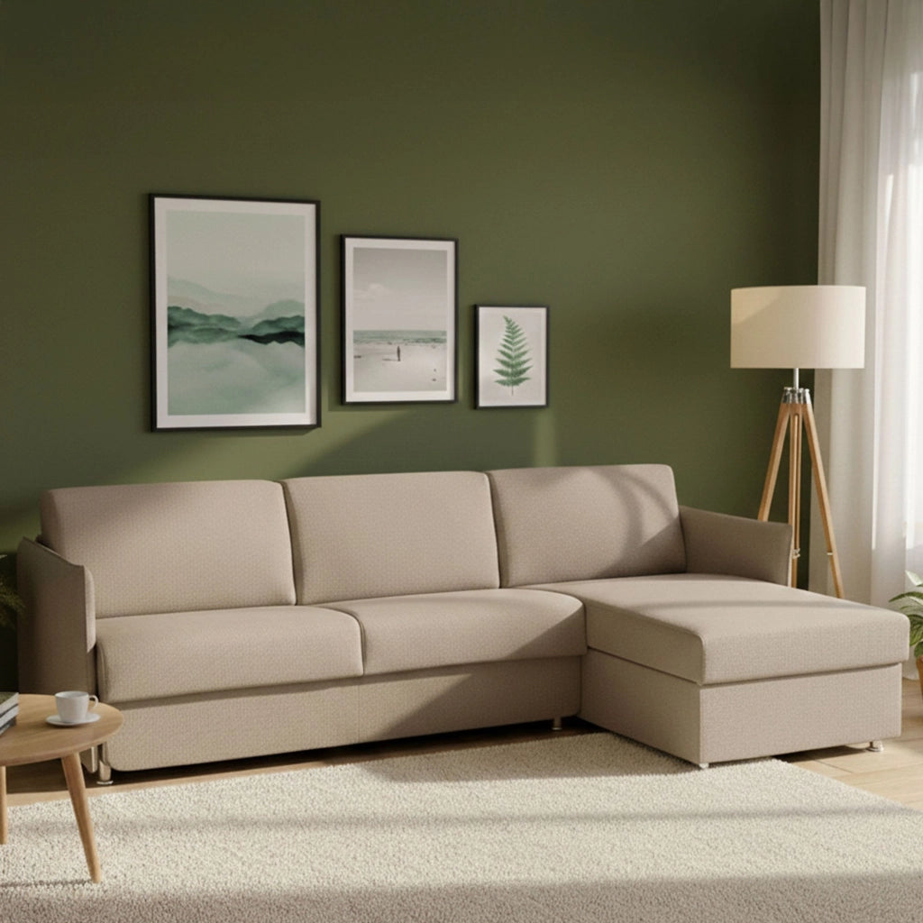 Scordia, Divano Letto con Penisola Sfoderabile Made in Italy, 260x160 cm Grigio Tortora