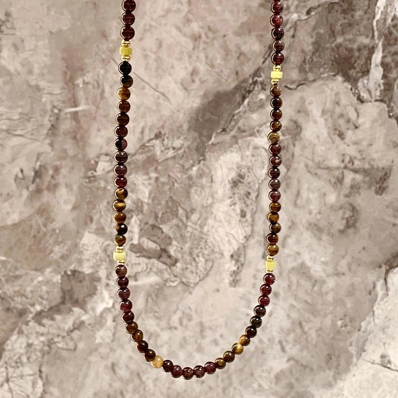 Collana vintage con perline di granato, collana con pietra naturale marrone Maillard, regalo di Natale o compleanno.