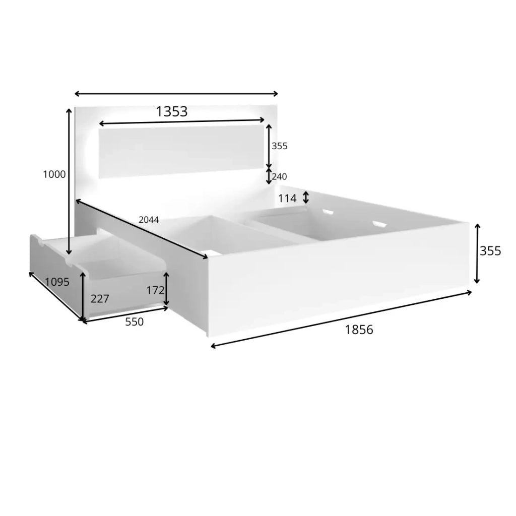 Letto VELTIS 180x200 cm con testiera LED - Colore quercia Wellington - Rete e materasso non inclusi