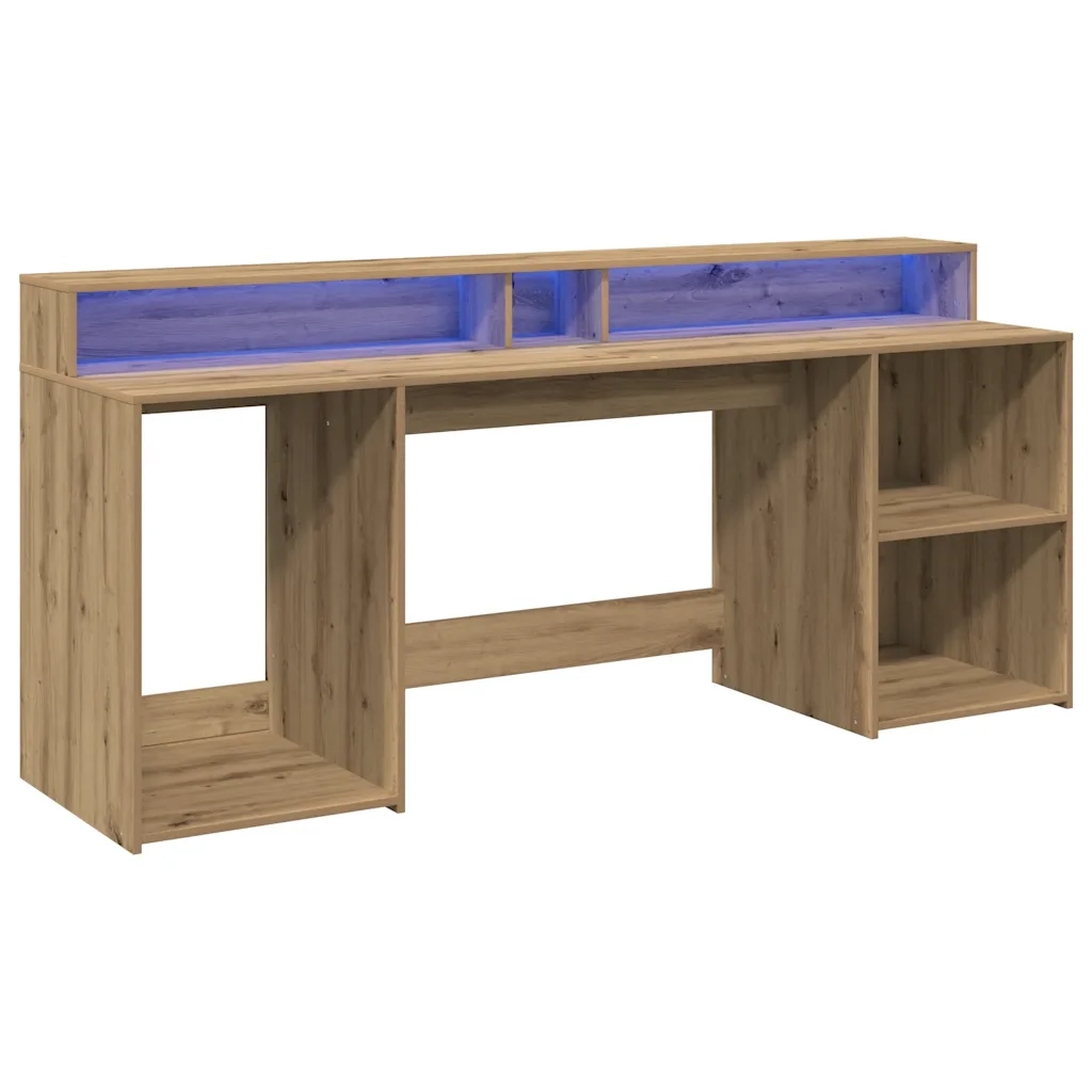 Scrivania | Tavolo da Ufficio con LED Rovere Artigianale 200x55x91 cm in Truciolato
