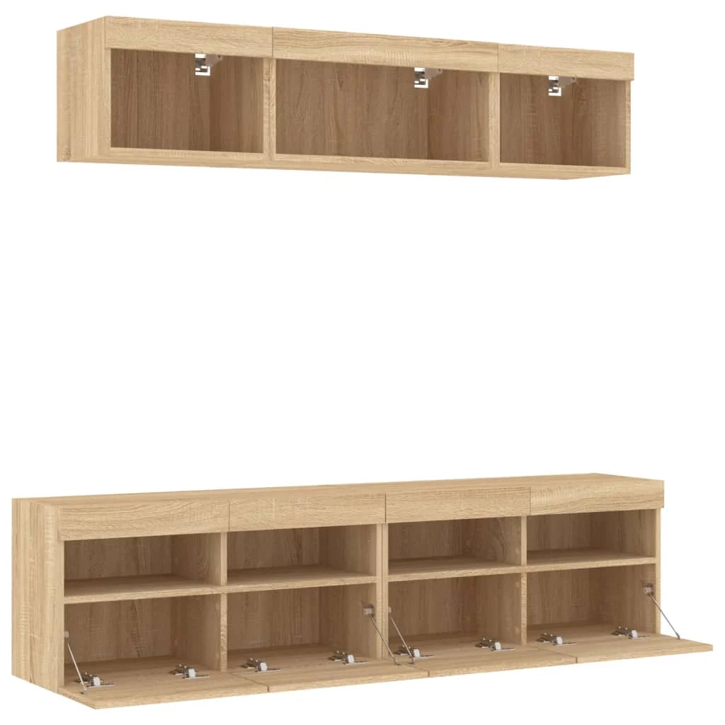 Mobile TV multimediale mensola TV credenza mobile TV sala da pranzo soggiorno camera da letto con illuminazione a LED 5 pezzi legno ingegnerizzato rovere Sonoma marrone 02_0029420