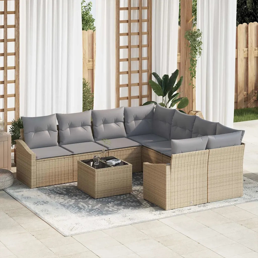 Set di divani 9 pcs Beige e Grigio Chiaro polyrattan