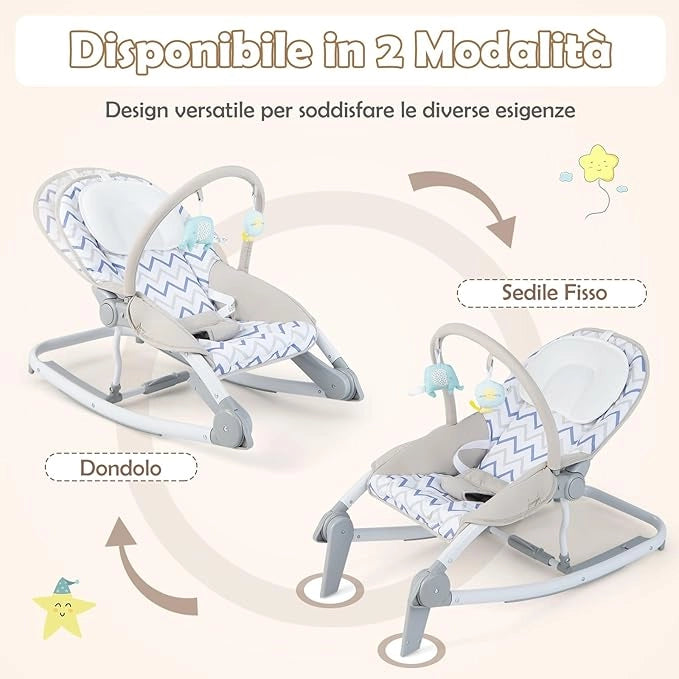 2-in-1 Sdraietta per Bambini, Sdraietta per Neonati Portatile con Schienale Regolabile a 3 Livelli, Sdraietta Pieghevole con Giocattoli, con Cintura di Sicurezza, per Bambini 0-6 Mesi (Grigio)