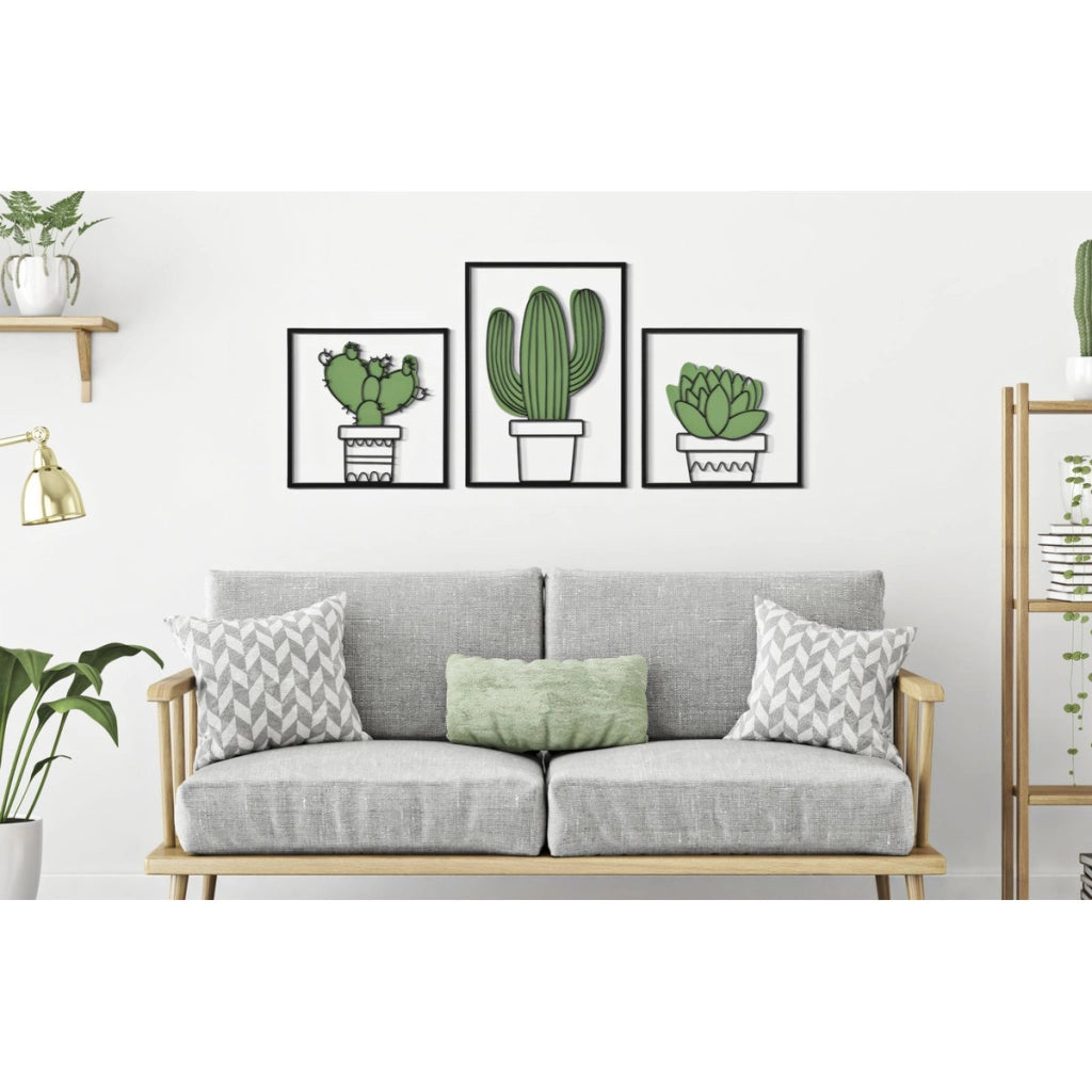 Pannello da muro Cactus in ferro, set 3 pezzi 33x46 cm