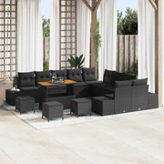 Set Divano da Giardino con cuscino 14 pcs Nero Poly Rattan