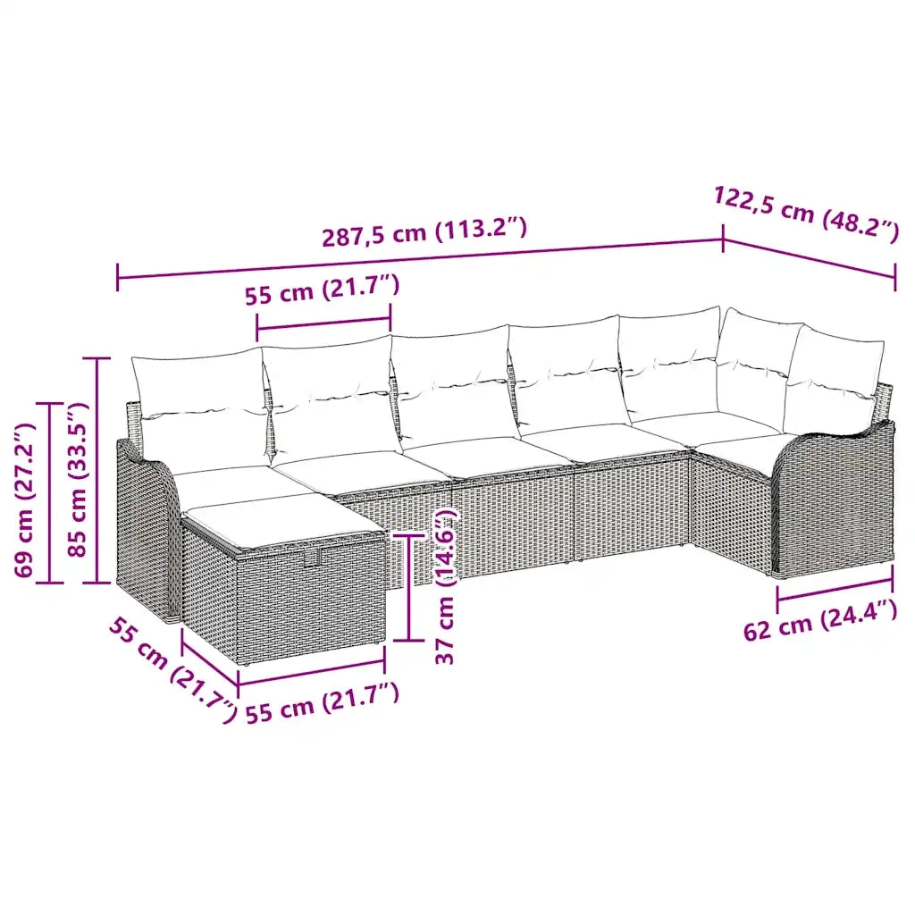 Set di divani con cuscino Nero e Crema polyrattan 3358996