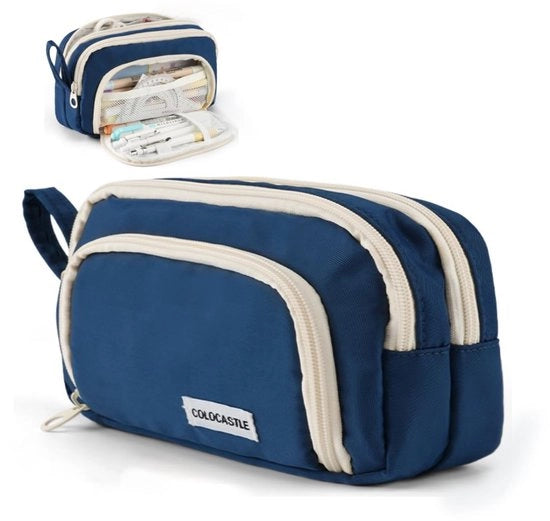 Etui con 3 compartimenti, etui con grande capacità per ragazze, ragazzi, adolescenti, adulti, etui con maniglia per scuola e ufficio.