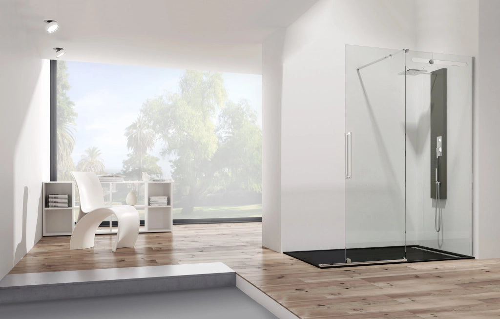 Box doccia frontale VETRUM 1 fisso + 1 scorrevole 180 cm (177-182) acciaio inox lucido