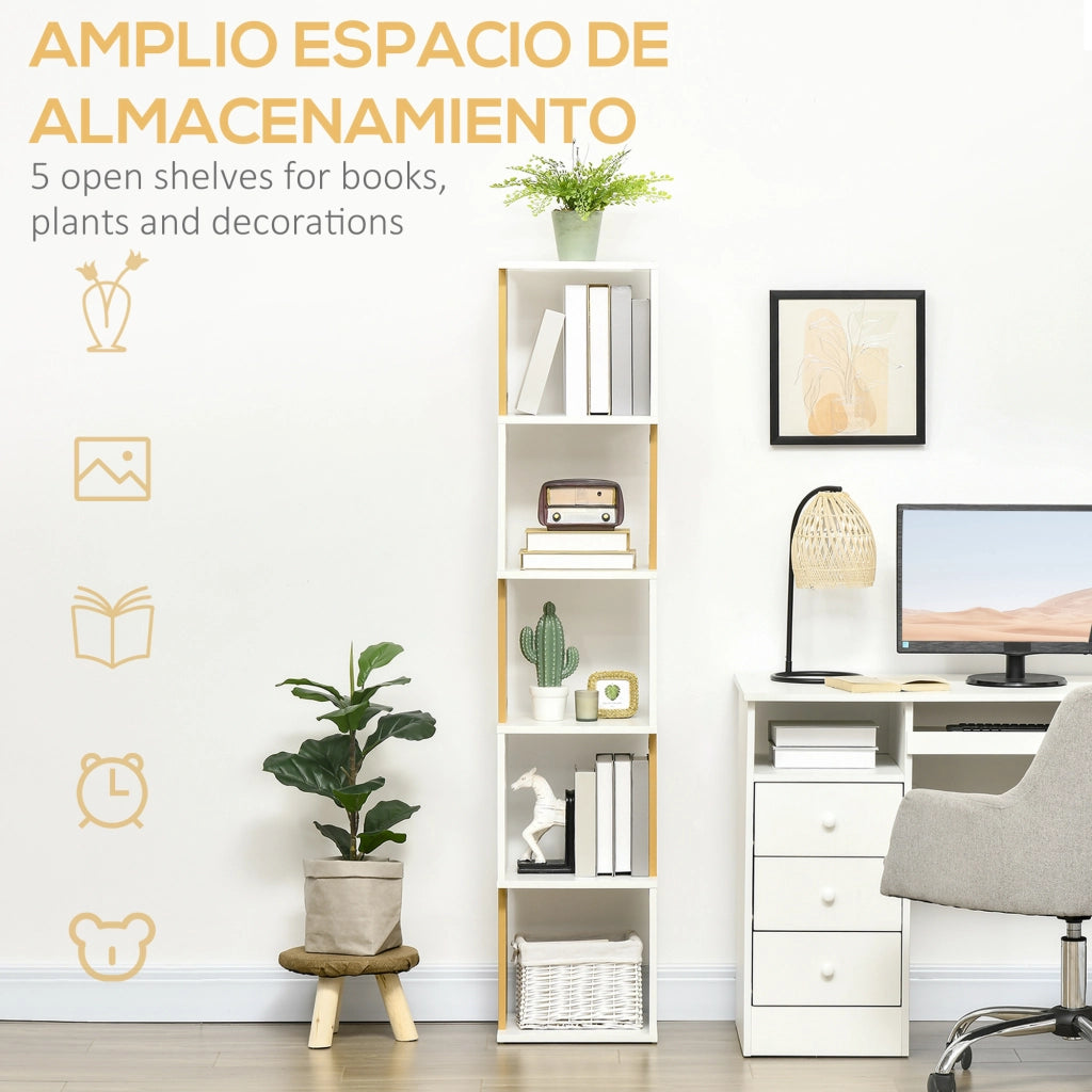 Libreria a Forma S con 5 Ripiani per Libri ¨C Zephmum ¨C Bianco 33x28x161 cm