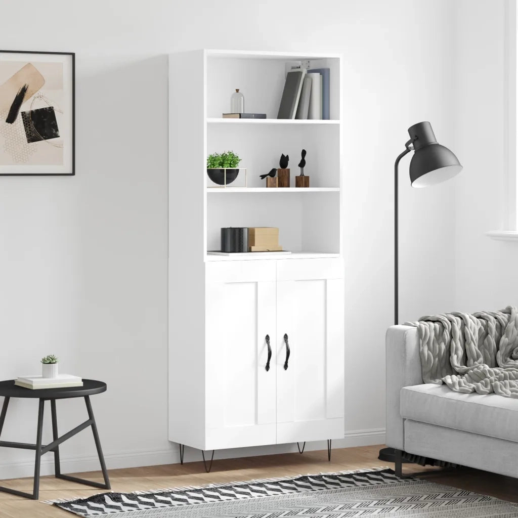 Credenza-Buffet-Armadio da cucina Bianca 69,5x34x180 cm in Legno Multistrato 969534