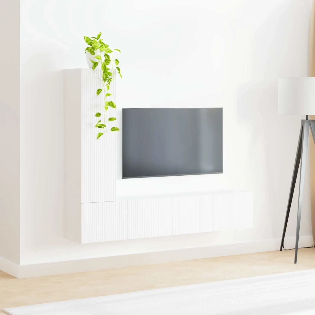 Set mobile TV Montaggio a parete 3 pcs Bianco Legno multistrato