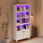 Libreria 80x30x173 cm con LED controllata tramite app e ante doppie in MDF e legno bianco