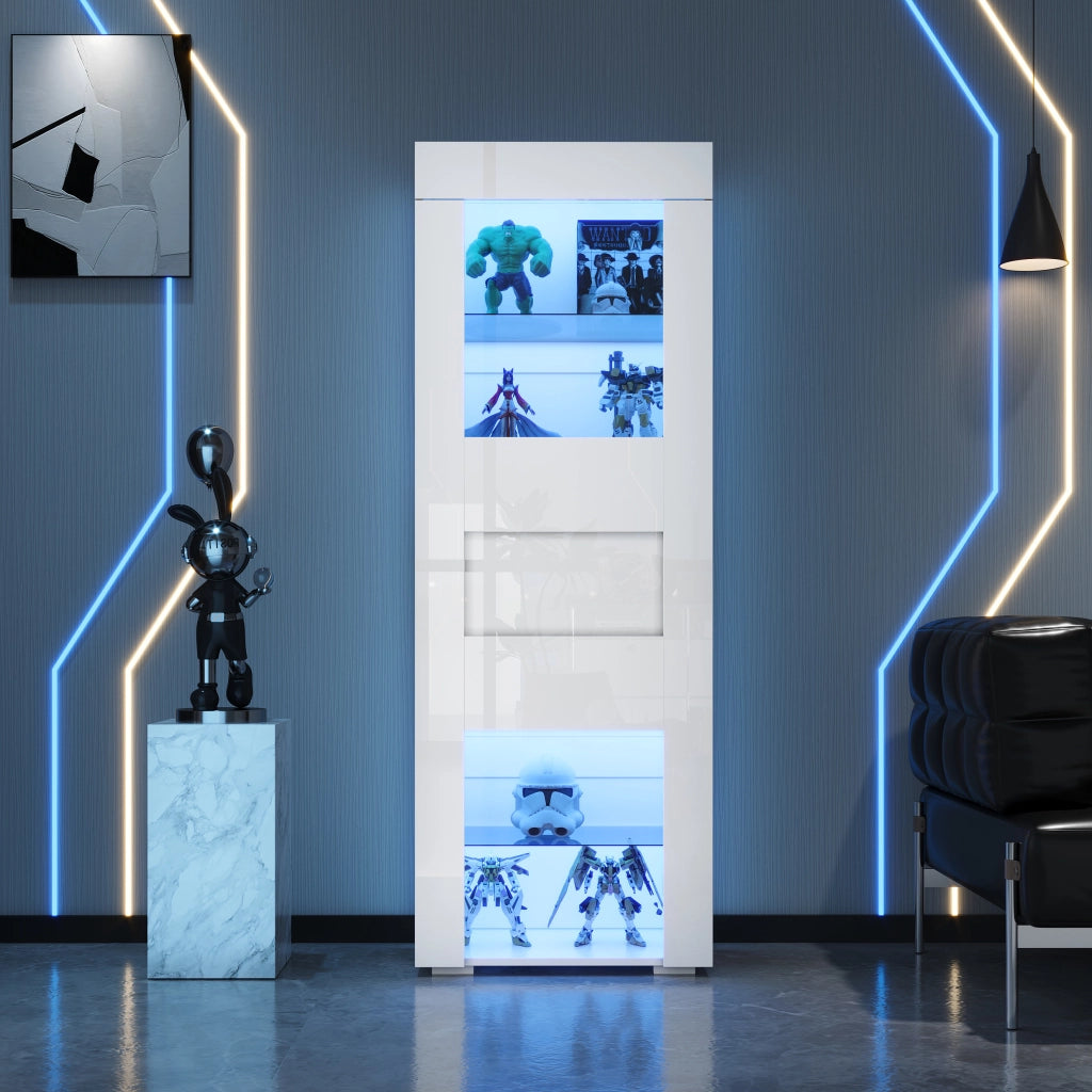 Vetrina alta 60 x 40 x 170 cm bianca con LED, anta in acrilico e 2 ripiani in vetro