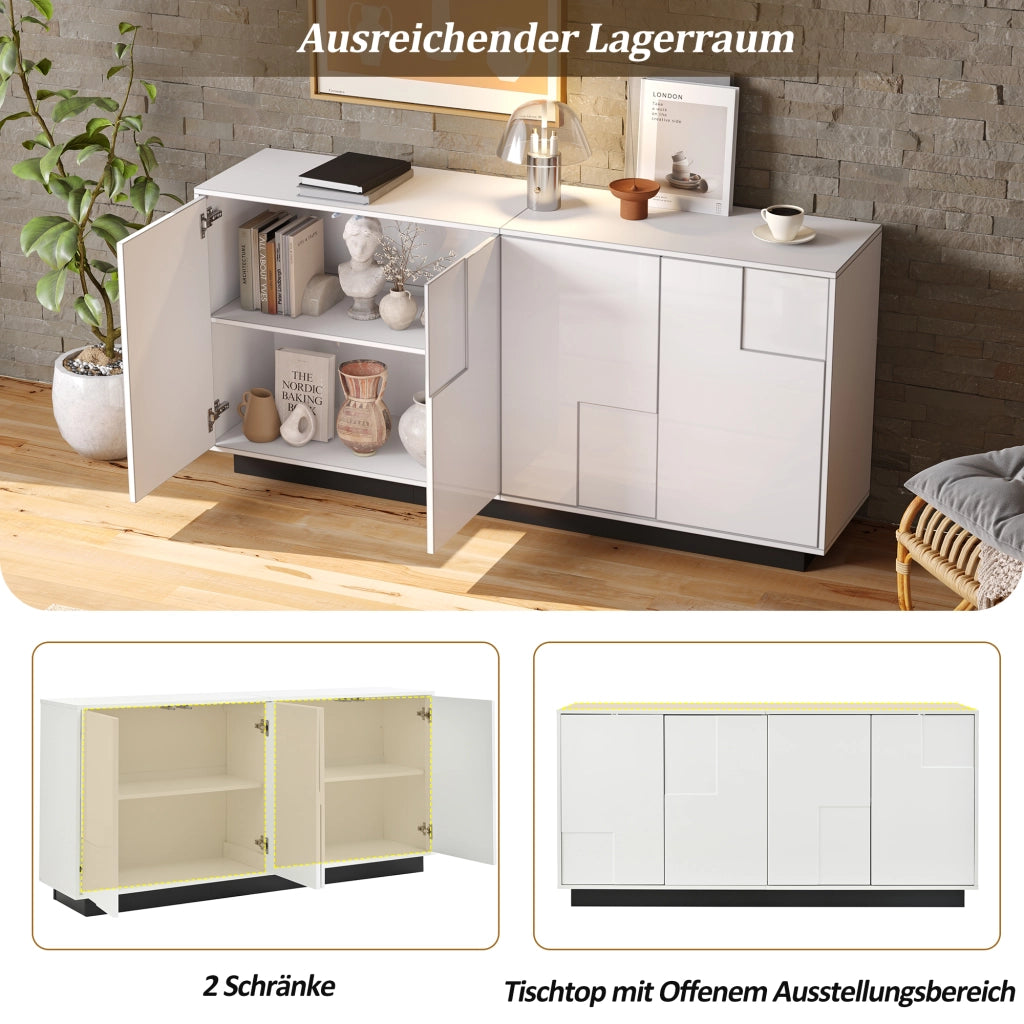 SIDEBOARD 160x37x75,5 cm 4 ante bianco lucido e nero