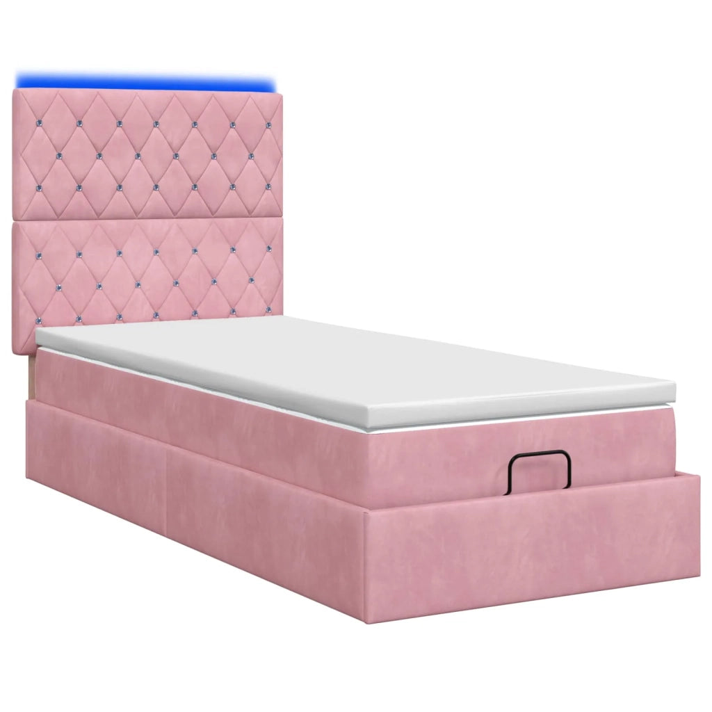 Letto Ottomano con Materasso e LED Rosa 90 x 200 cm Velluto 3458210