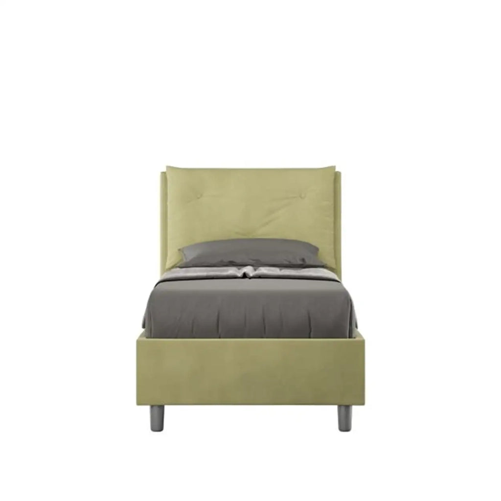 Letto singolo contenitore imbottito 80x190 microfibra tè verde Appia