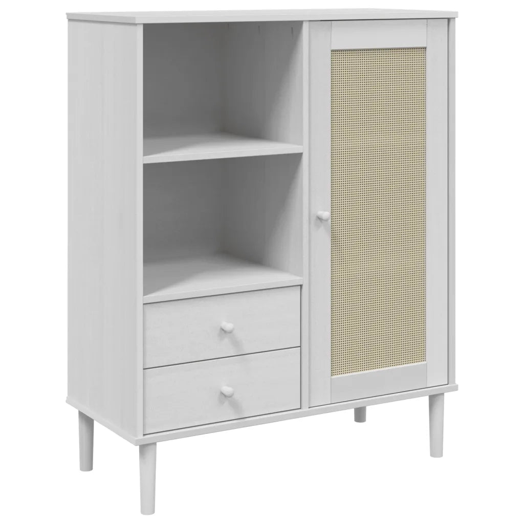 Credenza-Buffet-Armadio da cucina SENJA Aspetto Rattan Bianco 90x40x112cm Massello Pino 126349